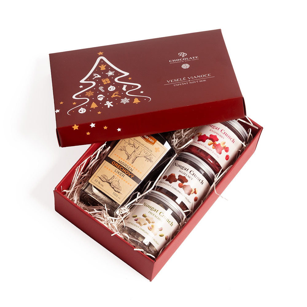 Vianoce - Darčekový box - Nougat Crunch Star 3 x 100g + Orechový likér 0,5 L