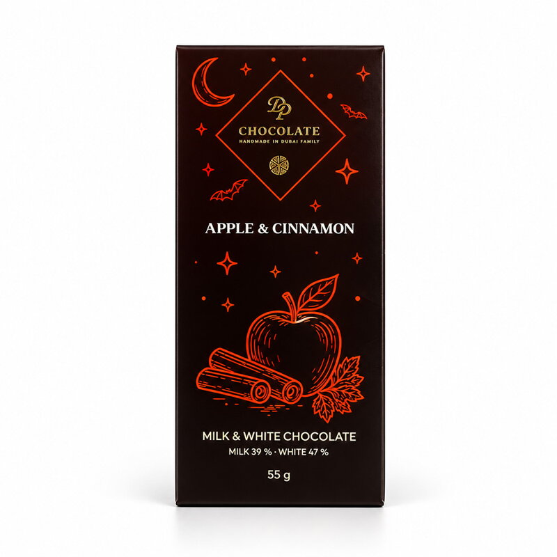 Halloween - Tabuľka Basic Mliečna & Biela so sušenými jablkami v škorici  (55 g)