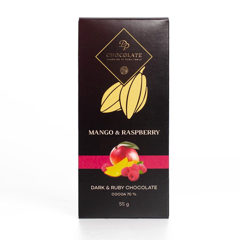 Tabuľka Horká & Ruby s mangom a malinami (55 g)